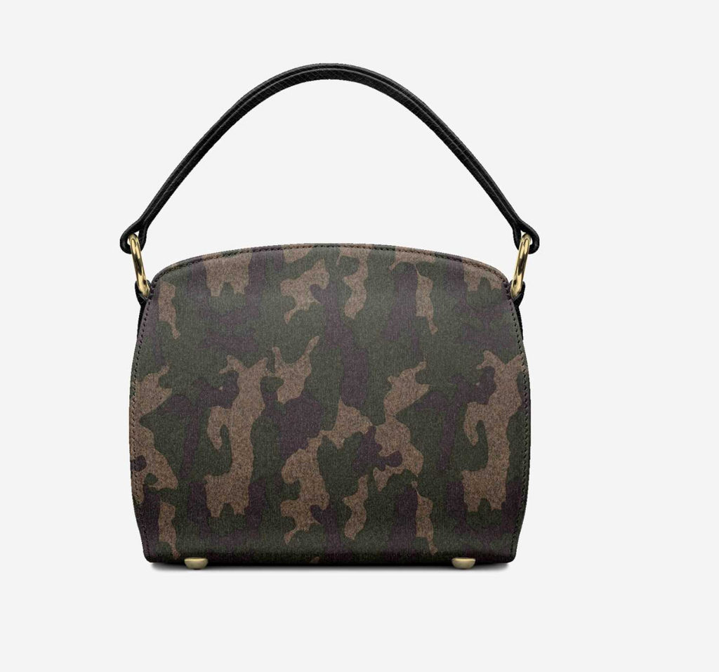 CamoFlyy-E back view - full camo textile back with gold feet and handle rings
