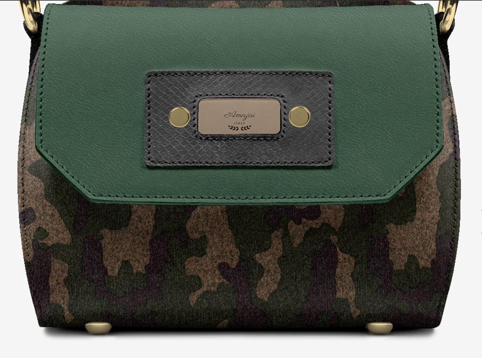 CamoFlyy-E base detail - gold protective feet and camo textile texture close-up