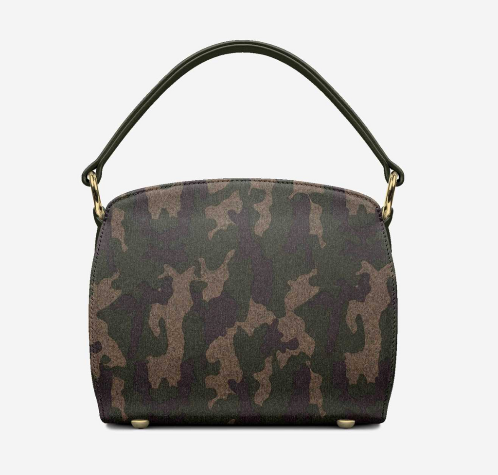CamoFlyy-W back view - full camo textile back with gold feet and handle rings