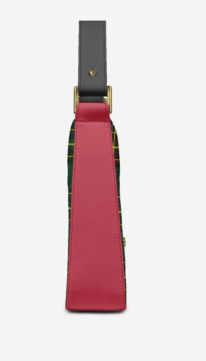 House Of Her-R side profile - bright red leather panel, black handle with gold buckle
