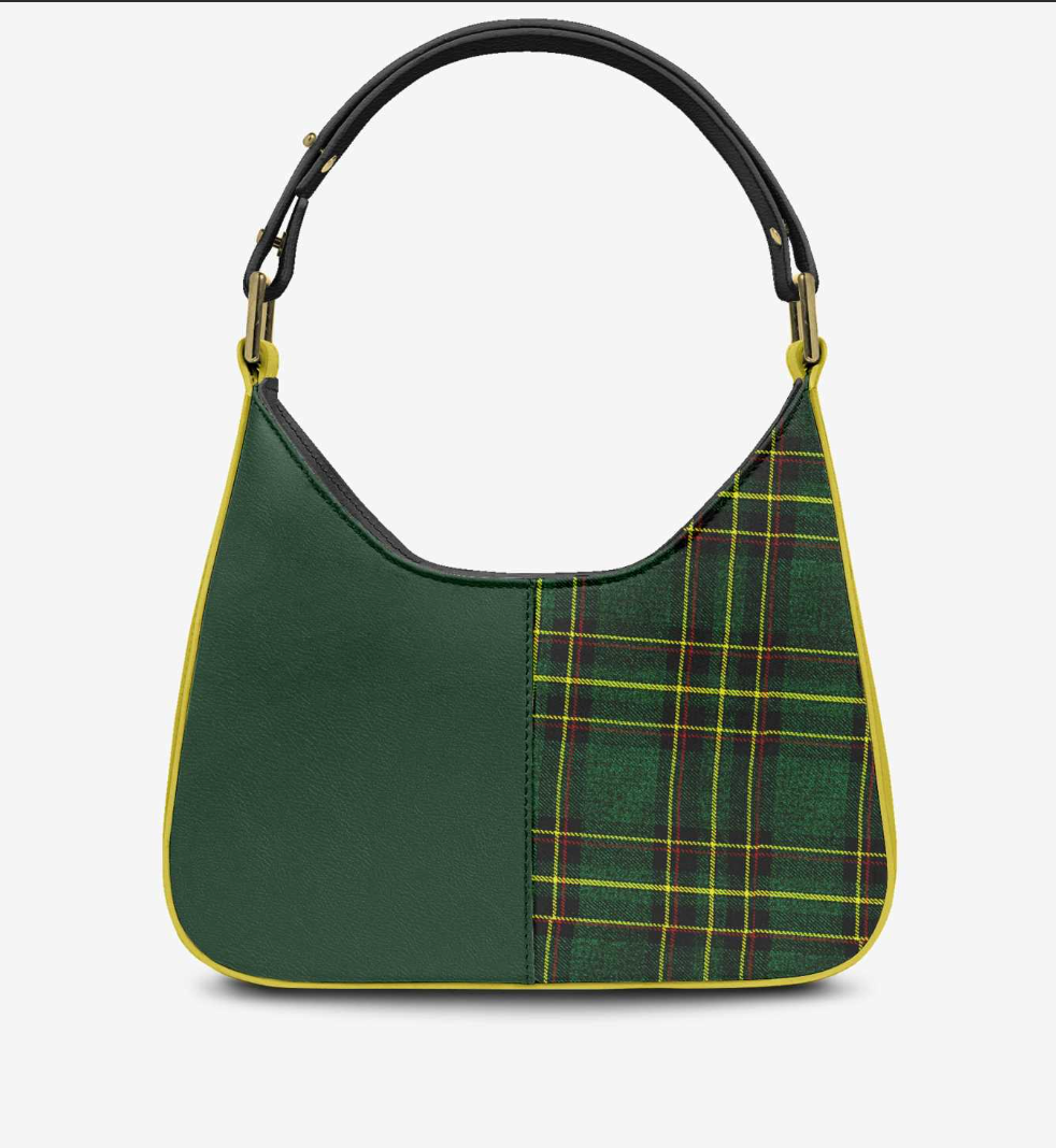 House Of Her-Y back view - reversed tartan and green panels with yellow piping