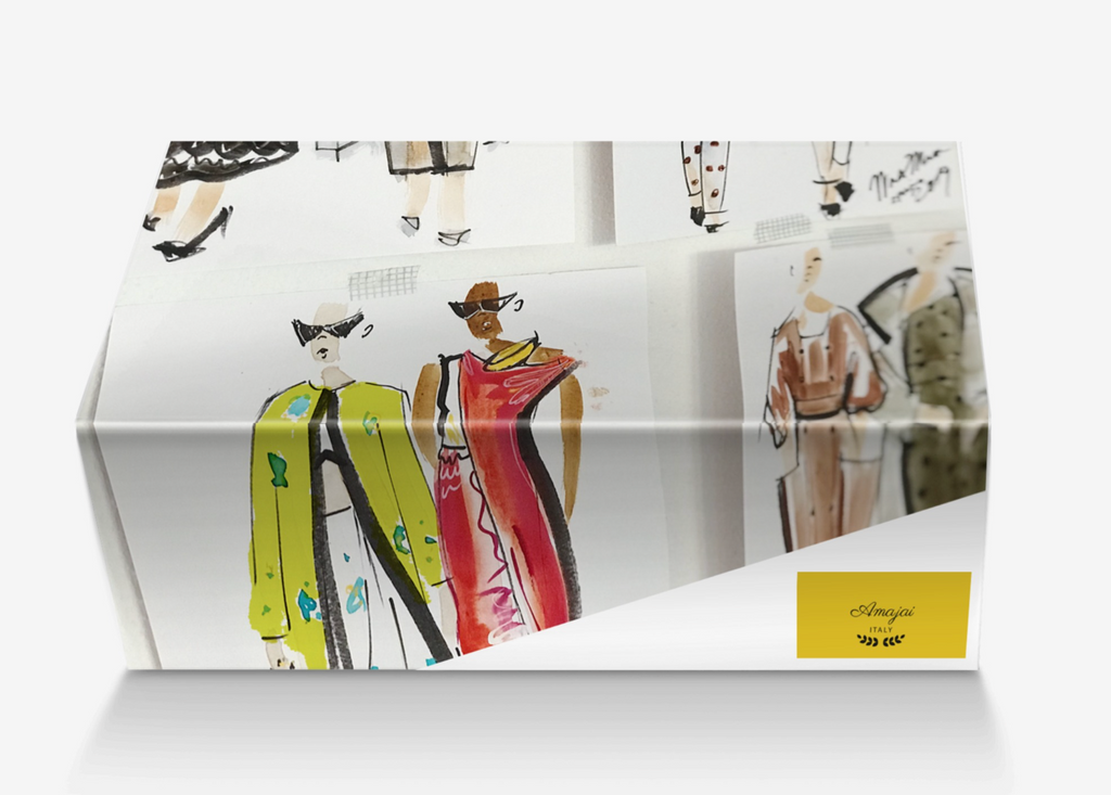 House Of Her-Y luxury illustrated designer presentation box with fashion sketches and branded label